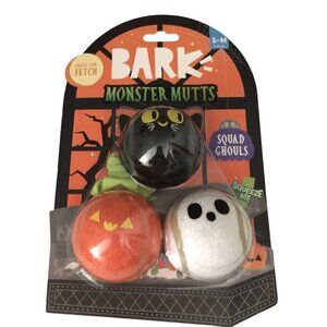 BARK Monster Mutts SQUAD GHOULS Squeaky Tennis Balls Cat Jack o Lantern Ghost